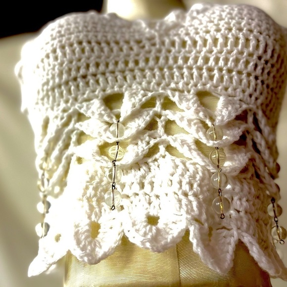 WHITE FESTIVAL OR SWIM TOP WITH CRYSTAL EMBELLISHMENTS - Picture 7 of 9